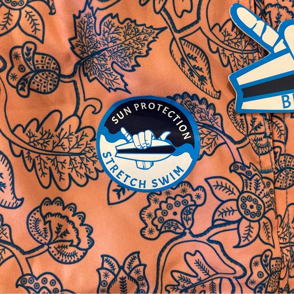 Men’s M Swim Trunks Beach Bros NWT 4 Way Stretch Leafy Floral Tangerine - Picture 2 of 14